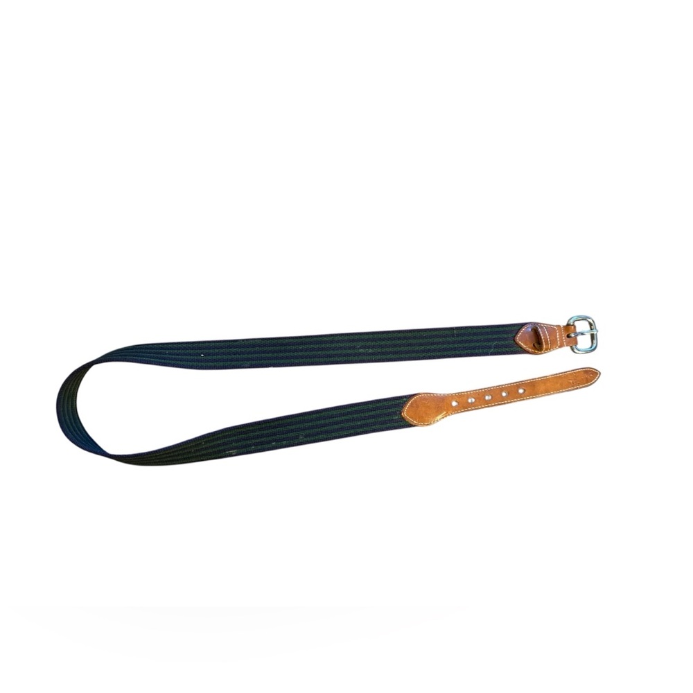 Vintage Dooney & Bourke Navy Green Stripe Canvas Leather Belt Size 36"